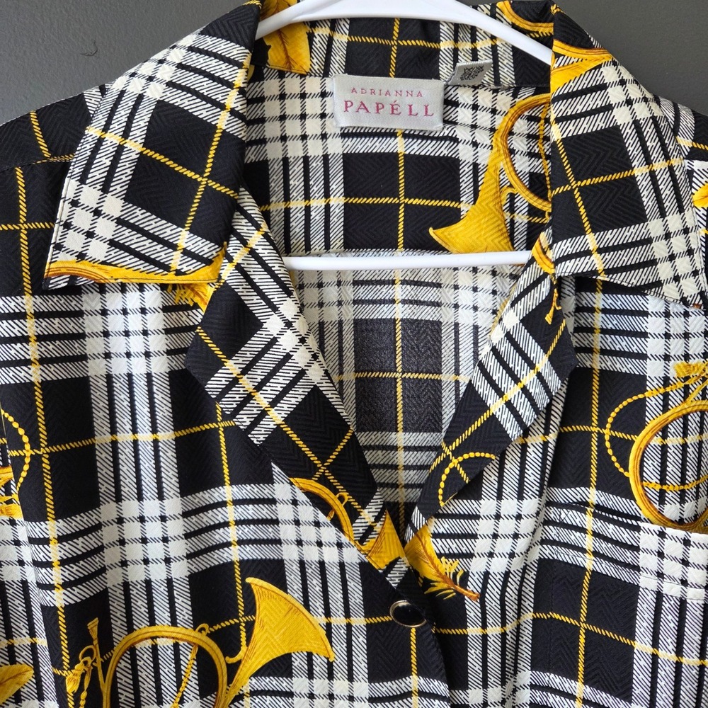 Adrianna‎ Papell Vintage 100% Silk Wool Plaid Horn Print 2 Piece Skirt Set Sz 10 - Picture 3 of 12